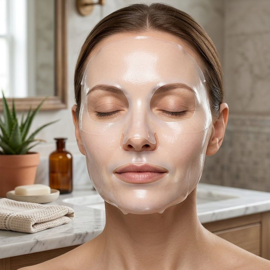 Mascarilla de hidrogel sobre el rostro