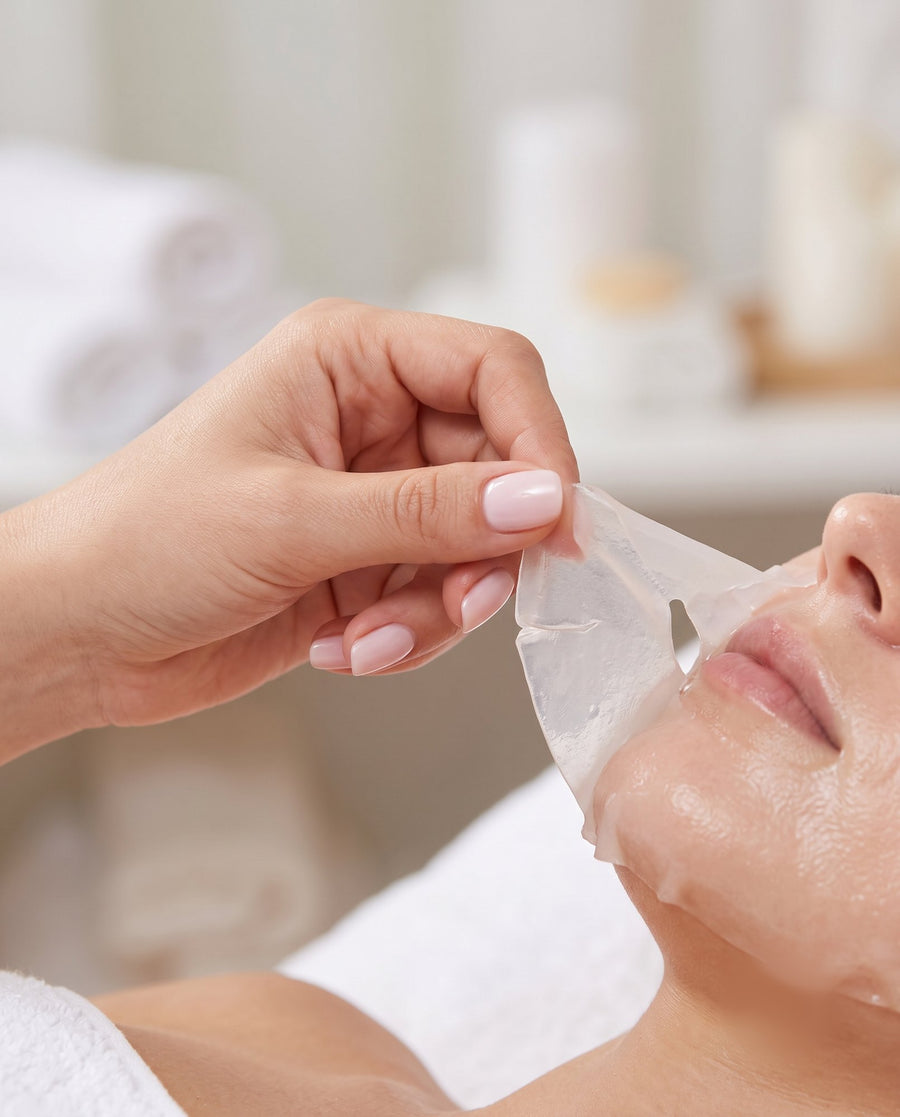 Retirando la mascarilla tras el tratamiento